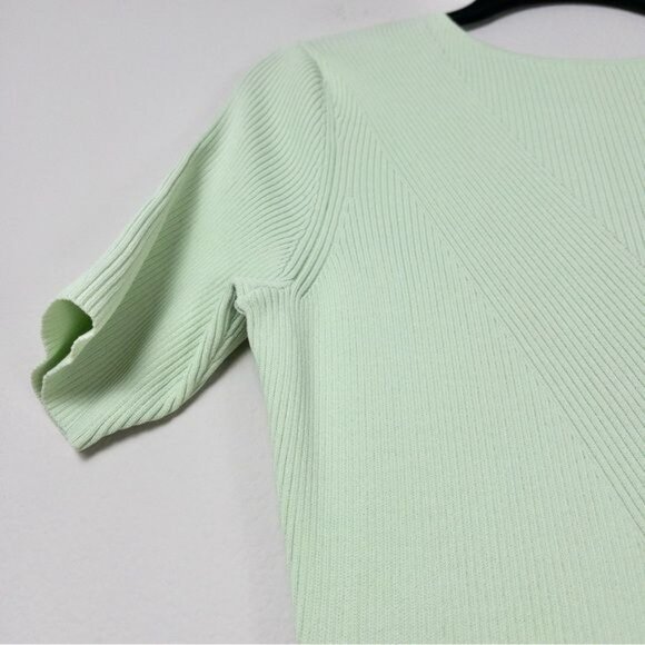 NWT Maje Ruche Tie Back Midi Dress 40 Vert L Ribbed Knit Stretch - Picture 9 of 15